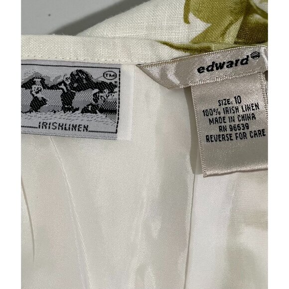 Edward Irish Linen Floral Pants Size 10 Womens Cream & Green - Picture 7 of 11